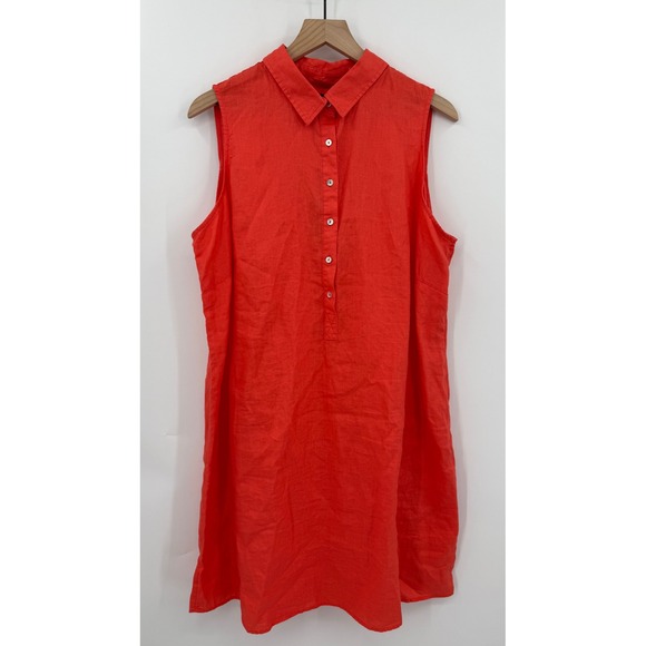 Tahari Dress Womens 1X Orange Linen Sleeveless Button Down Collared Dress NEW - Picture 1 of 7